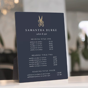 Gold Scissors Salon Pricing/Services Display Plaque