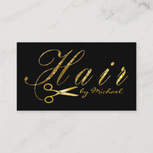 Gold Scissors Script Hair Stylist Salon #4 Business Card