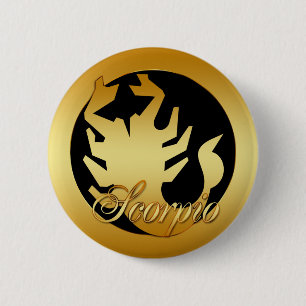 GOLD SCORPIO ZODIAC SIGN 6 CM ROUND BADGE