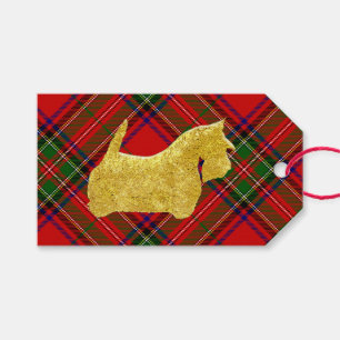 Gold Scottie Dog Plaid Gift Tags