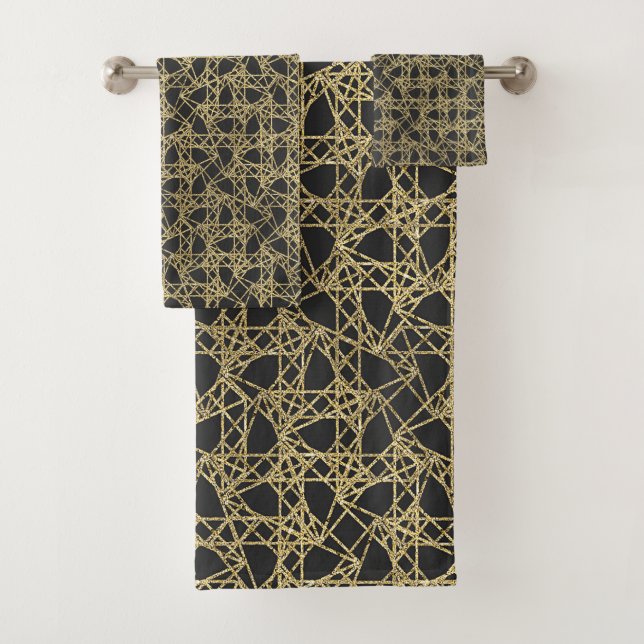 Gold Scratch Golden Modern Glamour Unique Elegant Bath Towel Set (Insitu)