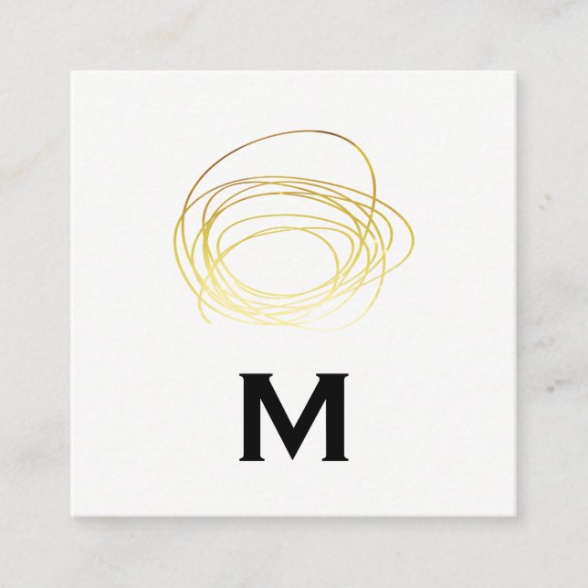 Gold Scribble / Monogram Square Business Card (Front)