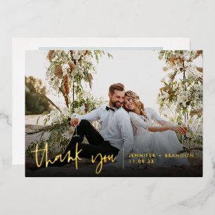 Gold Scrip Elegant Thank you Wedding Photo Card