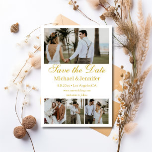 gold script 4 photos collage boho save the date invitation