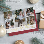 Gold Script | 5 Photo Collage Foil Holiday Card<br><div class="desc">Share holiday greetings with these chic Christmas photo cards featuring five favourite photos in a collage layout (4 square and one portrait/vertical). "Happy Holidays" appears along the bottom in gold foil hand lettered script typography. Personalise with your name(s) and the year beneath.</div>