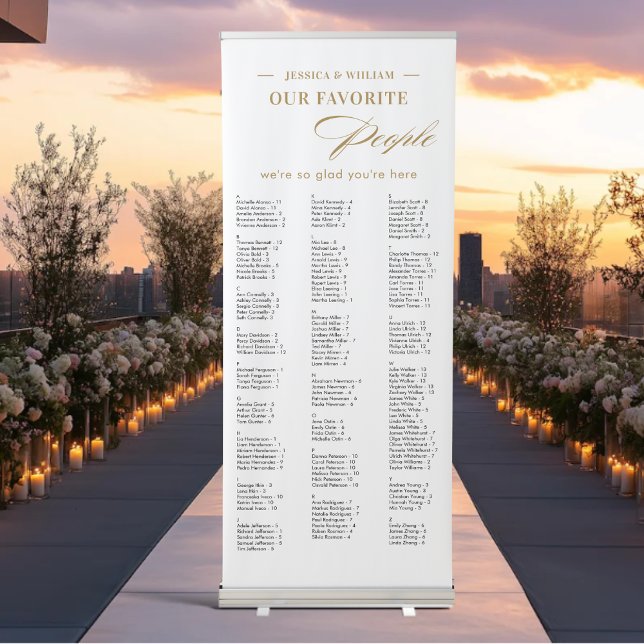 Gold Script Alphabetical Wedding Seating Chart Retractable Banner (Creator Uploaded)
