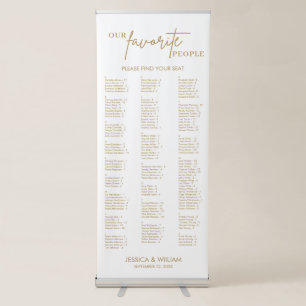 Gold Script Alphabetical  Wedding Seating Chart Retractable Banner