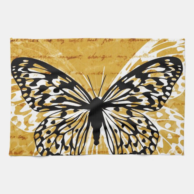 Gold script and butterfly tea towel (Horizontal)
