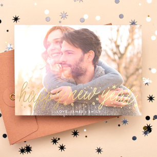 Gold Script Big Photo Happy New Year Card