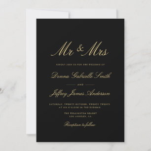 gold script black MR & MRS wedding invitation