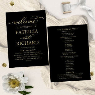 Gold Script Black Wedding Ceremony Program Programme