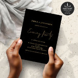 Gold Script Black Wedding Evening Party Invitation<br><div class="desc">Elegant Gold Script Black Wedding Evening Party Reception. Available digitally and printed. Classic elegance in black and gold. A set handwritten style for Evening Party and the rest of the text you can easily personalise. The text and background colours can be changed to any or your choice via the edit...</div>