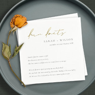 Gold Script Black White Wedding Fun Facts Napkin