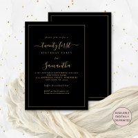Gold Script Border 21st Birthday Party Black