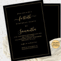 Gold Script Border 40th Birthday Party Black