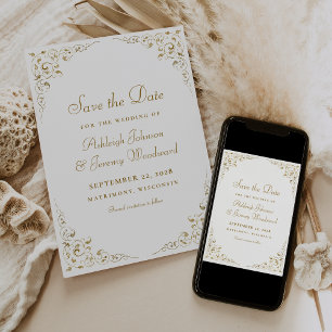 Gold Script Botanical Frame Save The Date