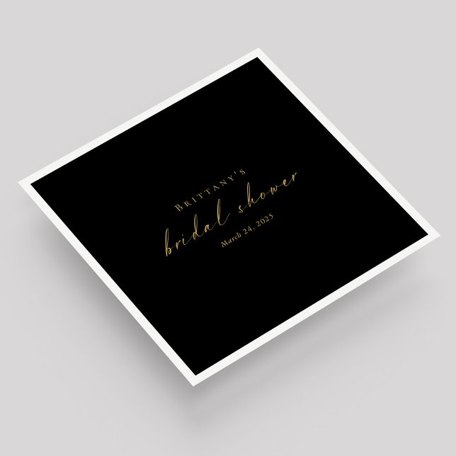 Gold Script Bridal Shower Napkins – Customisable (Gold Script on Black Custom Bridal Shower Napkins)