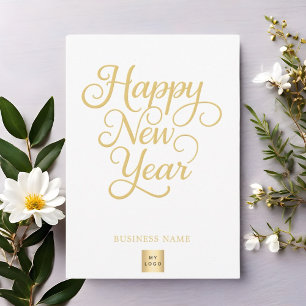Gold script business logo New Year Card