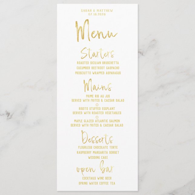 Gold Script Calligraphy Classic Wedding Dinner Menu (Front)