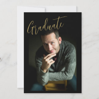 Gold Script Calligraphy Photo Graduation Announcement