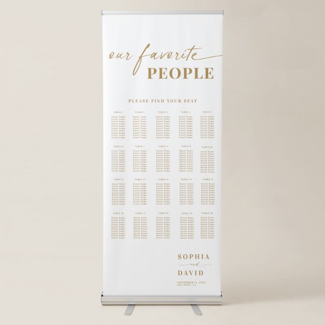 Gold Script Calligraphy Wedding Seating Chart Retractable Banner (Front)