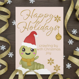 Gold Script Cartoon Character Christmas Card