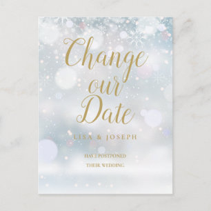 Gold Script Change the Date Postponed Winter Event Postcard