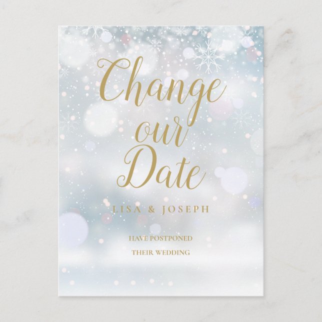 Gold Script Change the Date Postponed Winter Event Postcard (Front)