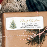 Gold Script Christmas Tree Return Address Label<br><div class="desc">Elegant,  Modern Gold Script Watercolor Christmas Tree Christmas Family Return Address Labels. Featuring a pretty hand lettered script Calligraphy with saying "merry christmas". Great for Christmas holiday season,  easy to personalise them with your names and return address info.</div>