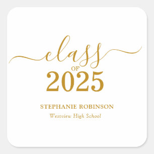 Gold Script Class of 2025 Graduation Party Square Sticker