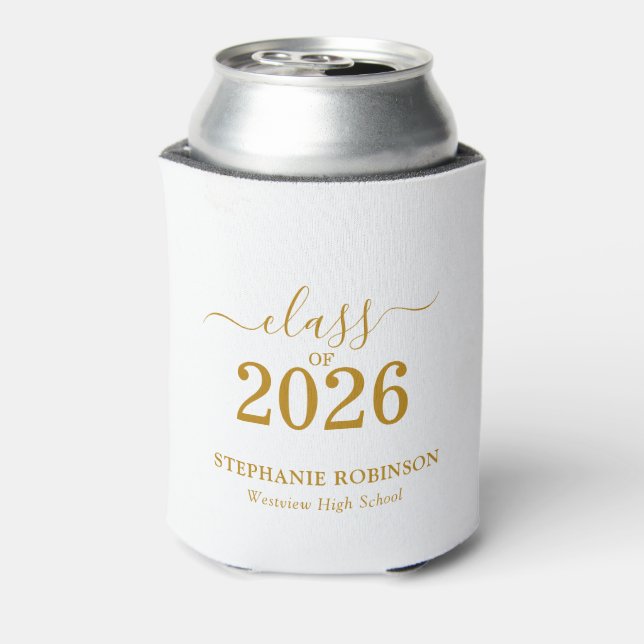 Gold Script Class of 2026 Modern Graduation Party Can Cooler (Can Back)