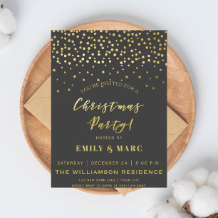 Gold Script & Confetti   Christmas Party Invitation