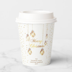 Gold Script Confetti White Family Christmas Balls Paper Cups