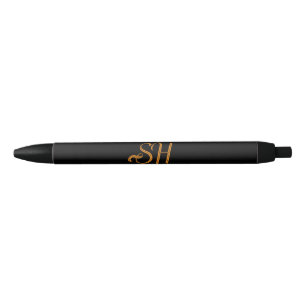 Gold script custom initials black ink pen