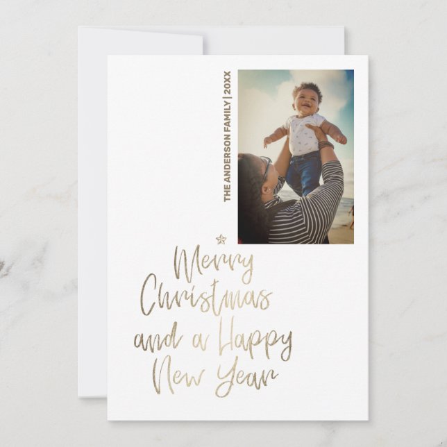Gold Script Custom Photo Christmas Holiday Card (Front)