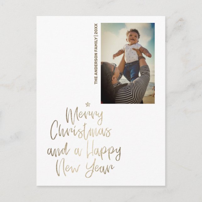 Gold Script Custom Photo Christmas  Holiday Postcard (Front)