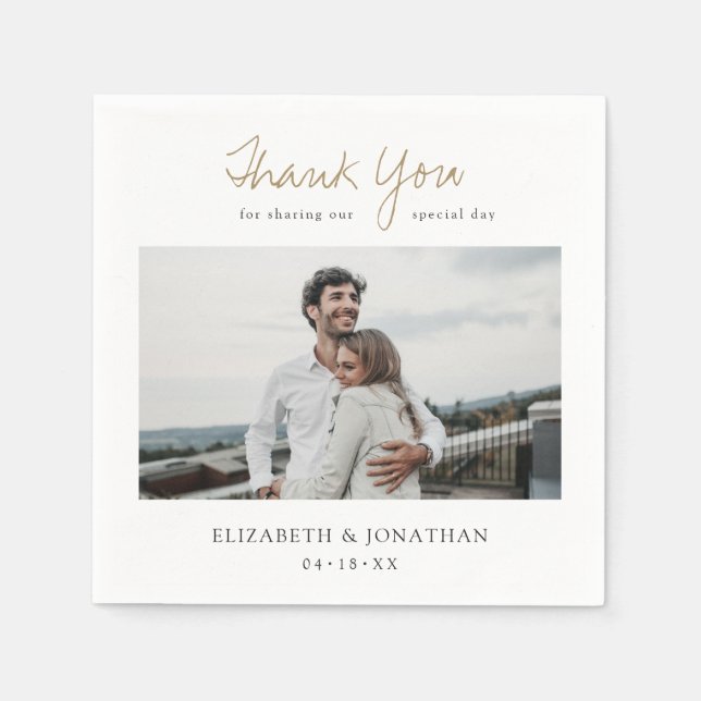 Gold Script Custom Photo Wedding Napkin (Front)
