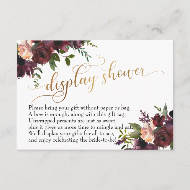 Gold Script Display Bridal Shower Floral Gift Enclosure Card (Front)