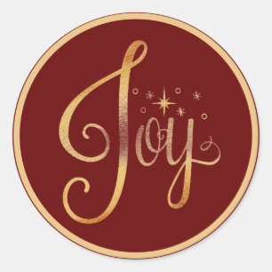 Gold Script Elegant Joy Holiday Xmas Christmas Classic Round Sticker
