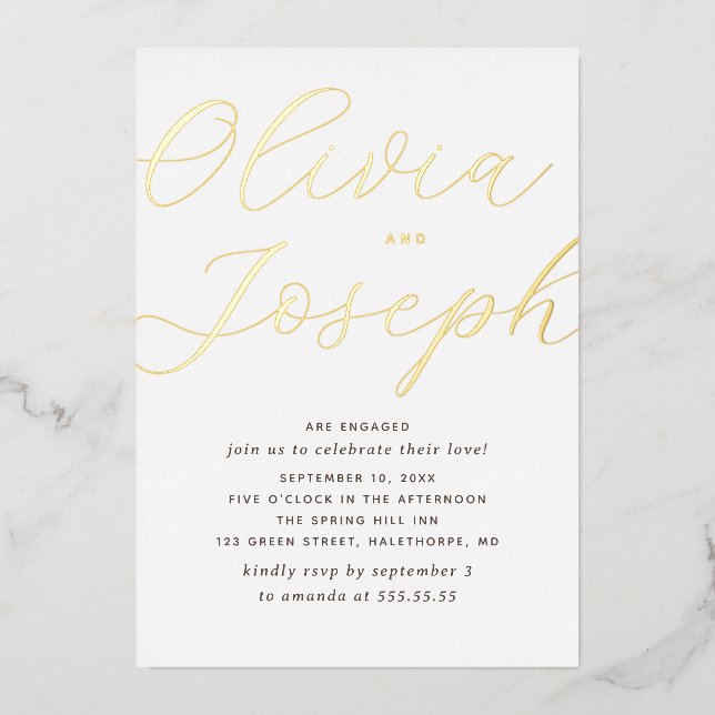 Gold Script Engagement Party | Minimalist Photo (Front)