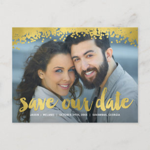 Gold Script Faux Foil Photo Save the Date Announcement Postcard