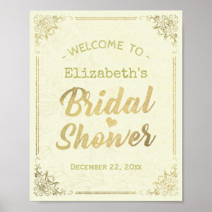 Gold Script Floral Frame Bridal Shower Welcome Poster