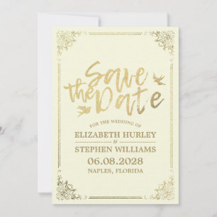 Gold Script Floral Frame Save The Date Wedding