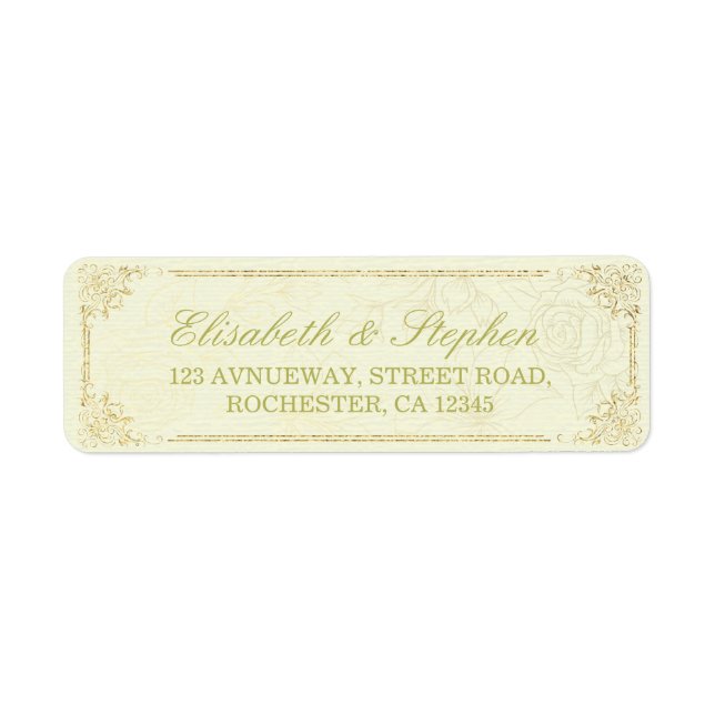 Gold Script Floral Frame Wedding Address Label (Front)