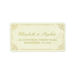Gold Script Floral Frame Wedding Address Label