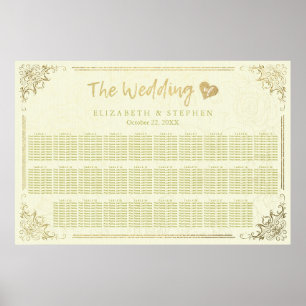Gold Script Floral Frame Wedding Seating Chart