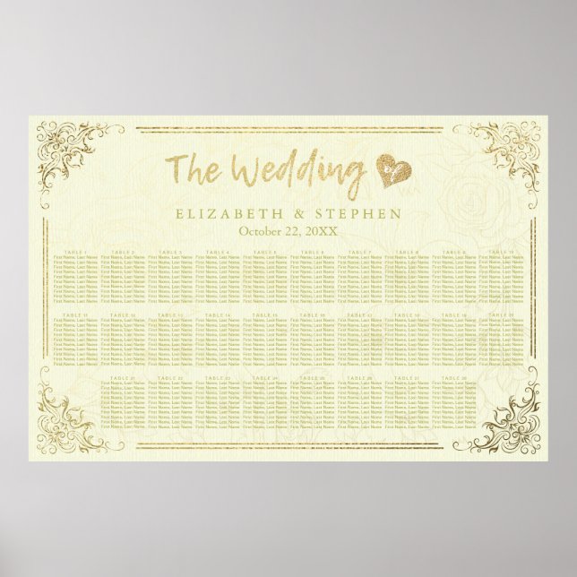 Gold Script Floral Frame Wedding Seating Chart (Front)