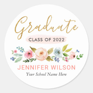 Gold Script Floral Graduation Sticker