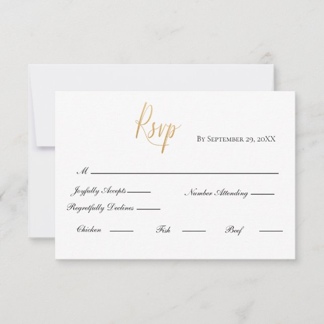Gold Script Formal Elegant Wedding RSVP Card (Front)