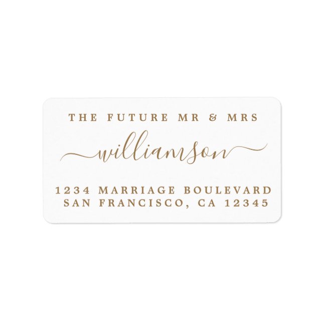 Gold Script Future Mr Mrs Wedding Return Address Label (Front)